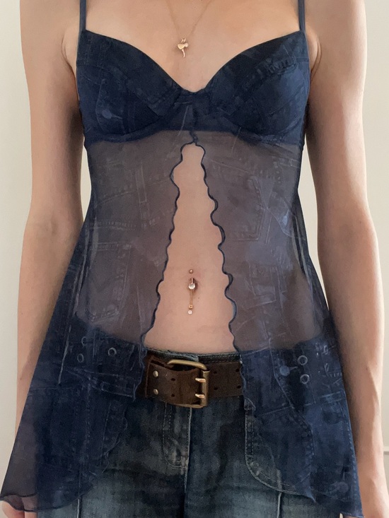 La SENZA Other - La SENZA Navy Sheer Mesh Camisole with Scalloped Front